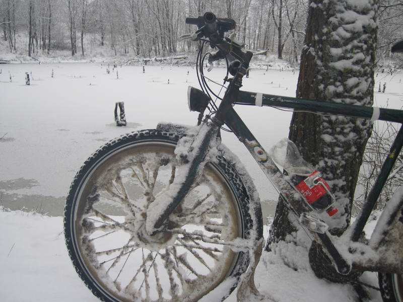 Велосипед Сергея Мезенова с модными снежными колёсами