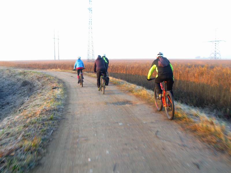 По дамбе вдоль залива.