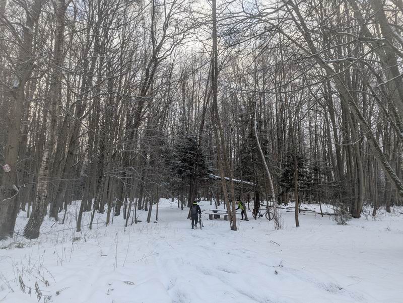 Здесь есть стол и лавочки